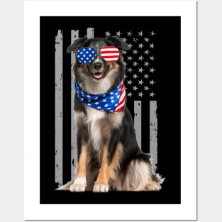 Energetic Aussies Dog American Flag, Stylish Statement Tee Collection Posters and Art